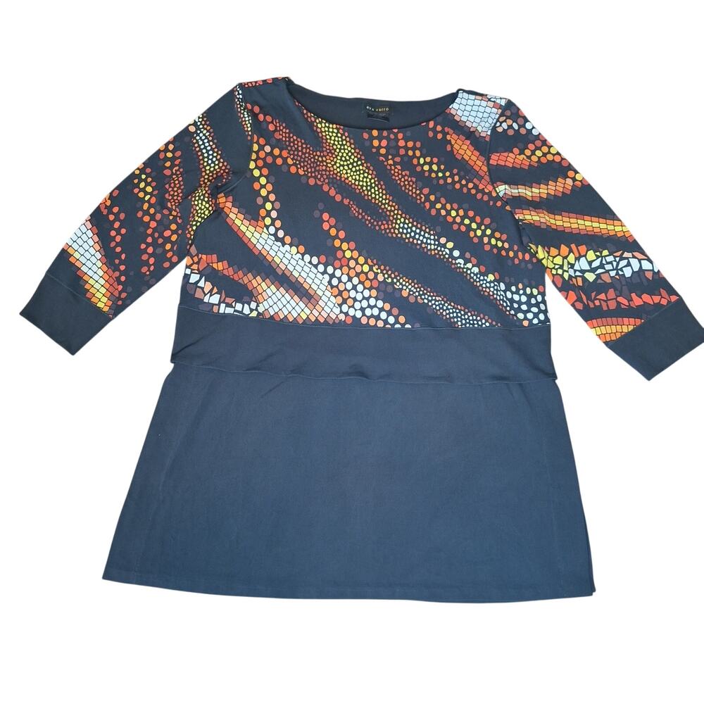 Eva Varro Women Tunic Top Mosaic Tile Print 3/4 Sleeve Layered Stretch NWOT - L